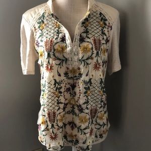 Floral embroidered Anthropologie blouse
